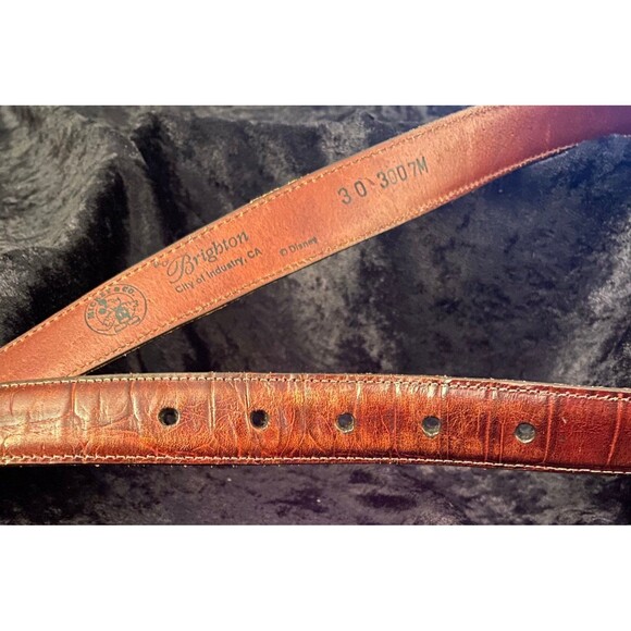 Disney Mickey & Co By Brighton Brown Statement Belt Silver Mickey Train Buckle - Picture 6 of 11